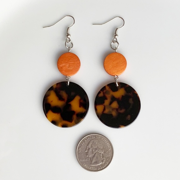 NEW "Terra" Acrylic Wooden Round Earrings (Orange) - Picture 3 of 7